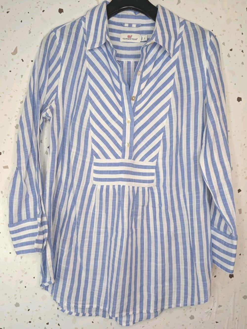 Vineyard Vines Blue White Striped Preppy Nautical Tunic 3/4 Sleeve Top Small
